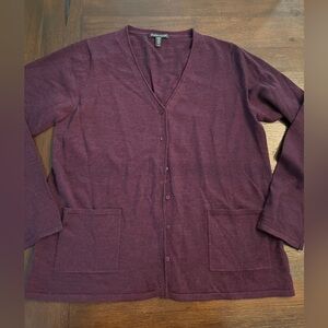 Eileen Fisher 100% merino wool size medium cardigan women’s NWOT Plum Color
